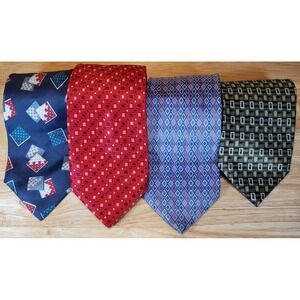 Mens Silk Tie Lot 4 Sabatini Umo Lorenzo Adolfo Geometric Red Blue Navy Taupe